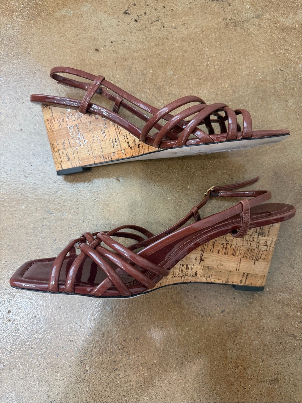 Tory Burch Multi Strap Wedge Sandals Cork Wedge Patent Leather Size 7.5 - Picture 4 of 7